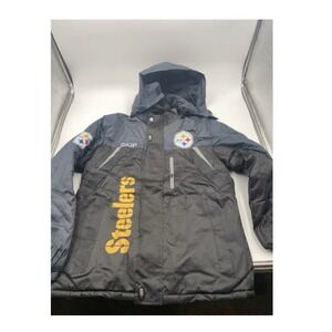 Pittsburgh Steelers Hooded Jacket Coat NFL Black Full Zip Youth L w/ "SKIP"
